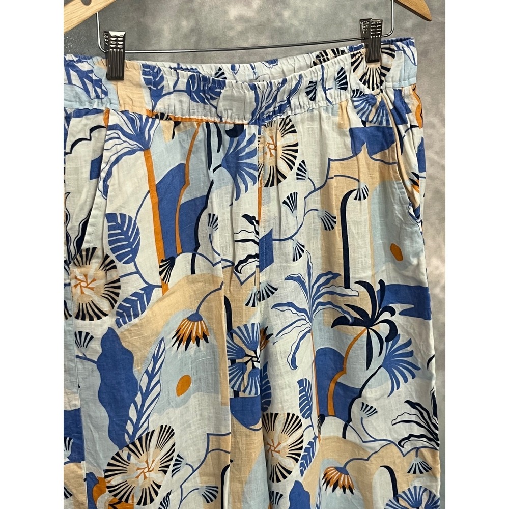 Nicole Miller New York Womens XL Linen Tropical Palm Print Wide Leg Pants Blue - Picture 4 of 7